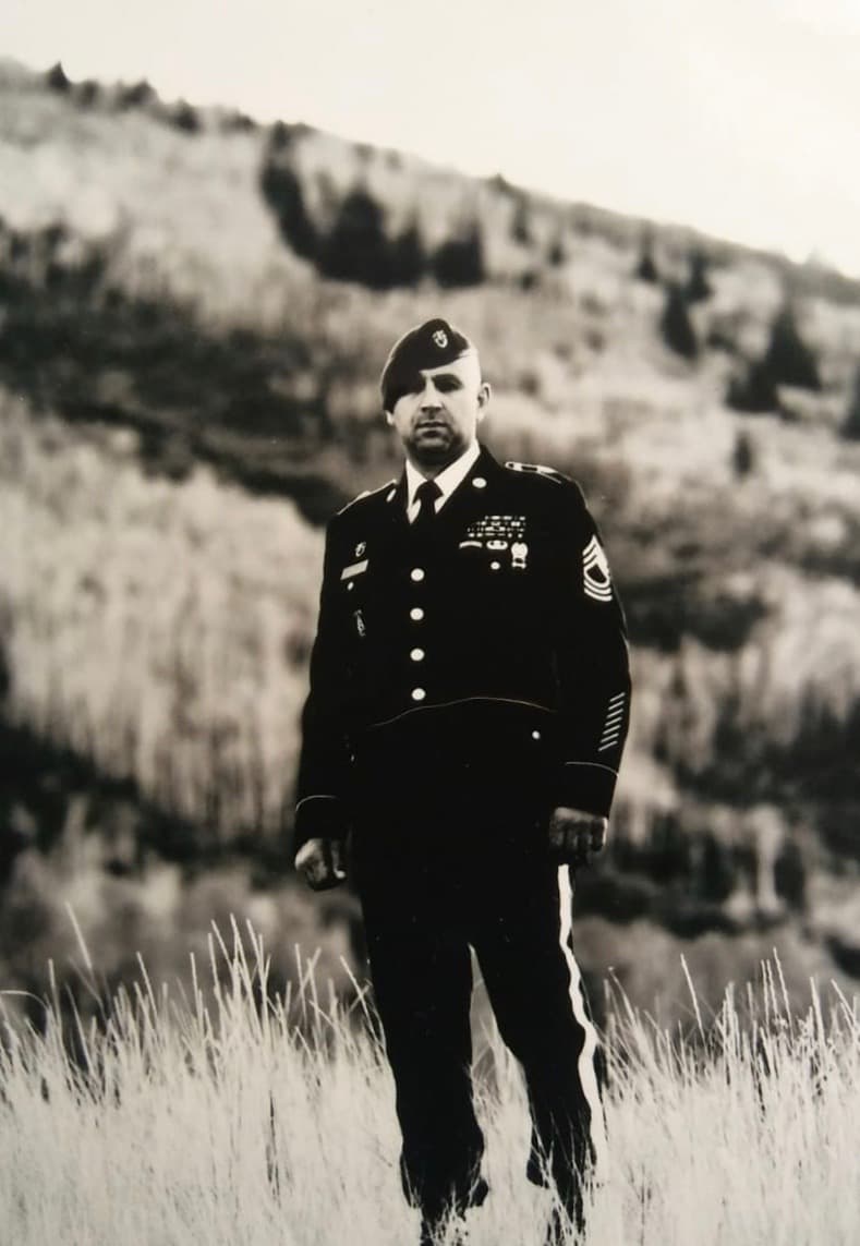 Sal Rossano in U.S. Army dress uniform wearing the Green Beret