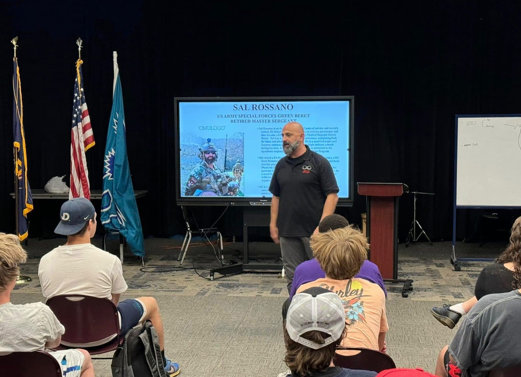 Sal Rossano speaking to students at Juan Diego Catholic High School